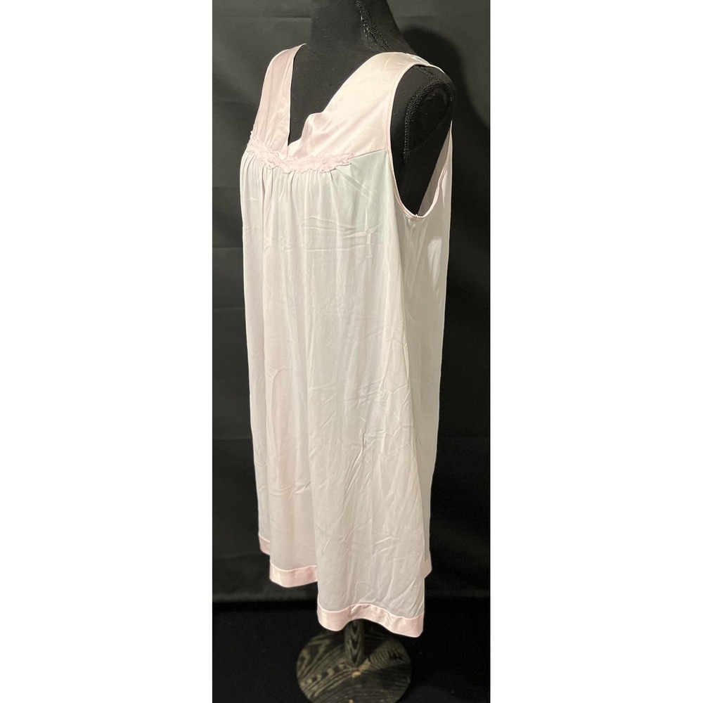 Vanity Fair Nightgown Womens Medium Pink Satin Trim Sleeveless Style 30-107 - Picture 5 of 8